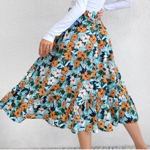 Boho floral print high waisted flowy maxi skirt - Picture 7 of 9